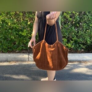 Brown leather tote bag